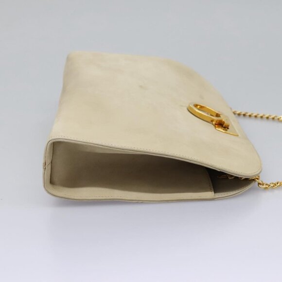 Salvatore Ferragamo Gancini Chain Shoulder Bag Suede Beige Gold Auth MY113 - Picture 5 of 16